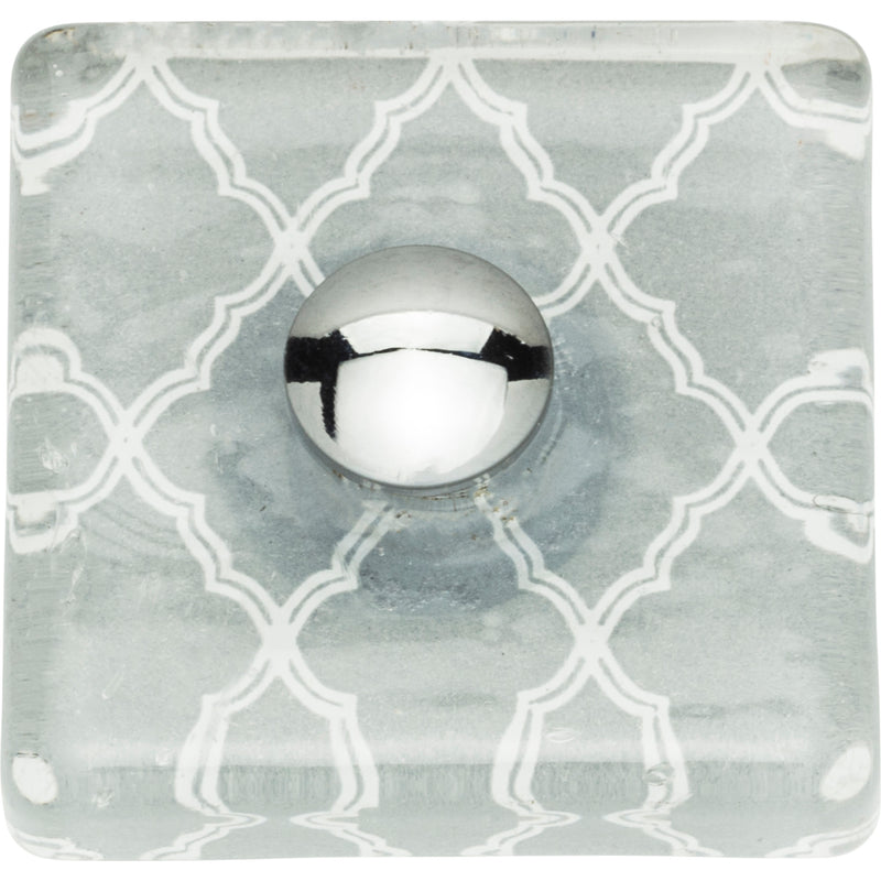 Quatrefoil Glass Square Knob 1 1/2 Inch Polished Chrome